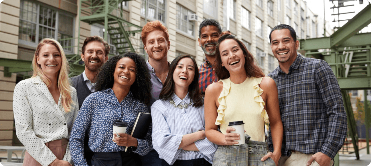 Group of diverse professionals smiling together